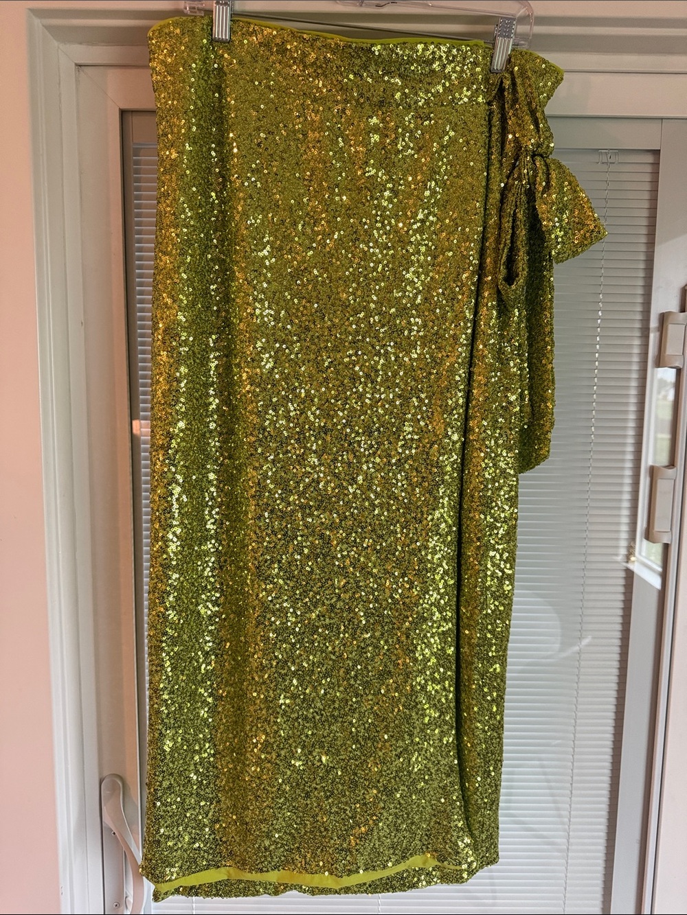 Never Fully Dressed Jaspre Lime Green Sequin Midi Wrap Dress with Side Tie